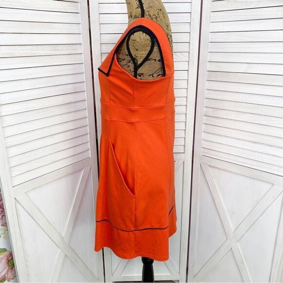Duffield Lane Hutchins Dress Red Orange Small Fit Flare Sleeveless Knit - Picture 2 of 12
